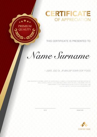 diploma certificate template red and gold color with luxury and modern style vector image, suitable for appreciation.  Vector illustration.のイラスト素材