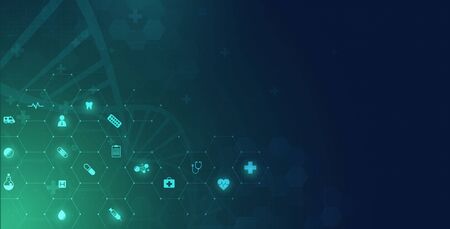 DNA spiral molecule. Abstract polygonal wireframe DNA molecule helix spiral. Medical science, genetic biotechnology, chemistry biology, gene cell concept vector design.のイラスト素材