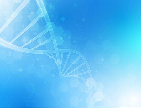 DNA spiral molecule. Abstract polygonal wireframe DNA molecule helix spiral. Medical science, genetic biotechnology, chemistry biology, gene cell concept vector design.のイラスト素材