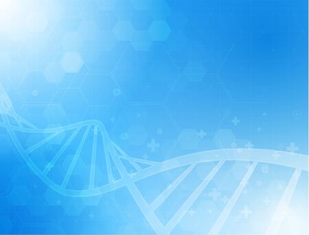 DNA spiral molecule. Abstract polygonal wireframe DNA molecule helix spiral. Medical science, genetic biotechnology, chemistry biology, gene cell concept vector design.のイラスト素材