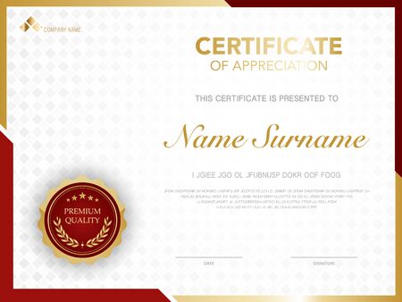 diploma certificate template red and gold color with luxury and modern style vector image, suitable for appreciation.  Vector illustration.のイラスト素材