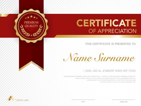 diploma certificate template red and gold color with luxury and modern style vector image, suitable for appreciation.  Vector illustration.のイラスト素材