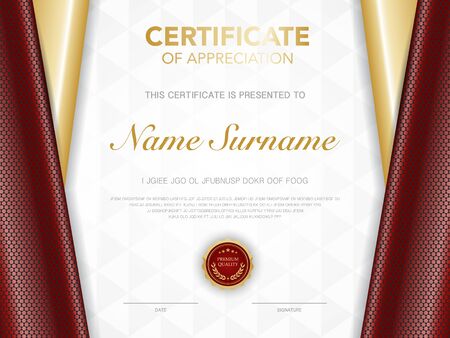 diploma certificate template red and gold color with luxury and modern style vector image, suitable for appreciation.  Vector illustration.のイラスト素材