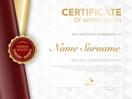 diploma certificate template red and gold color with luxury and modern style vector image, suitable for appreciation.  Vector illustration.のイラスト素材