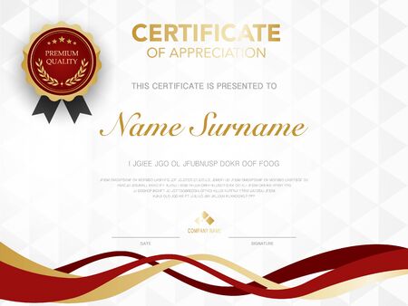 diploma certificate template red and gold color with luxury and modern style vector image, suitable for appreciation.  Vector illustration.のイラスト素材