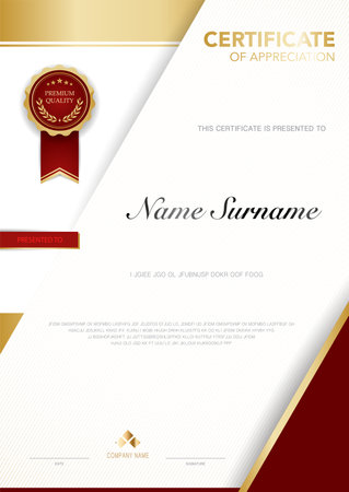 diploma certificate template red and gold color with luxury and modern style vector image, suitable for appreciation.  Vector illustration.のイラスト素材