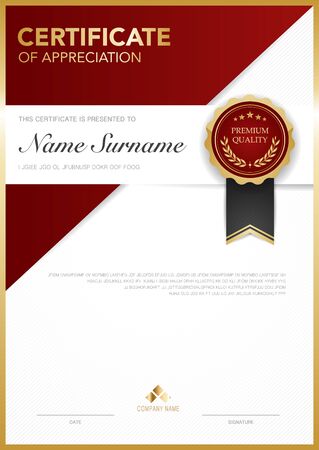 diploma certificate template red and gold color with luxury and modern style vector image, suitable for appreciation.  Vector illustration.のイラスト素材