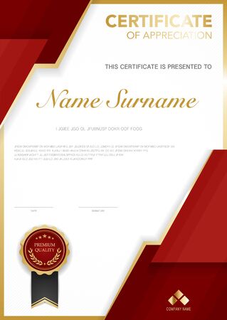diploma certificate template red and gold color with luxury and modern style vector image, suitable for appreciation.  Vector illustration.のイラスト素材