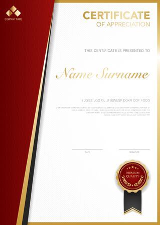 diploma certificate template red and gold color with luxury and modern style vector image, suitable for appreciation.  Vector illustration.のイラスト素材