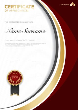 diploma certificate template red and gold color with luxury and modern style vector image, suitable for appreciation.  Vector illustration.のイラスト素材