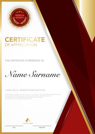 diploma certificate template red and gold color with luxury and modern style vector image, suitable for appreciation.  Vector illustration.のイラスト素材