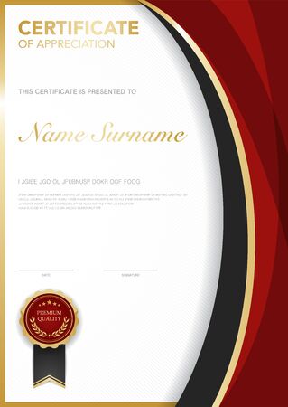 diploma certificate template red and gold color with luxury and modern style vector image, suitable for appreciation.  Vector illustration.のイラスト素材