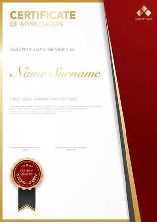 diploma certificate template red and gold color with luxury and modern style vector image, suitable for appreciation.  Vector illustration.のイラスト素材