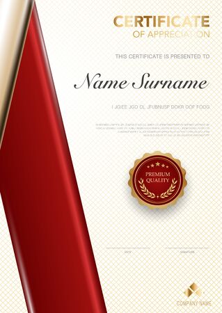 diploma certificate template red and gold color with luxury and modern style vector image, suitable for appreciation.  Vector illustration.のイラスト素材