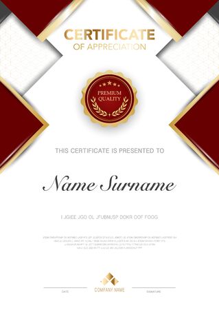 diploma certificate template red and gold color with luxury and modern style vector image, suitable for appreciation.  Vector illustration.のイラスト素材
