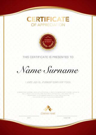 diploma certificate template red and gold color with luxury and modern style vector image, suitable for appreciation.  Vector illustration.のイラスト素材