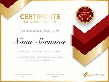 diploma certificate template red and gold color with luxury and modern style vector image.のイラスト素材