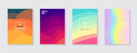 Minimal modern cover design. Dynamic colorful gradients. Future geometric patterns. Blue, pink, yellow, green, orange, purple placard poster template.のイラスト素材