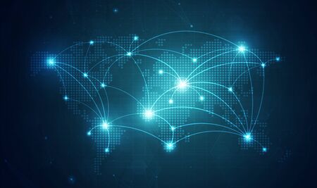 Global network technology background with world map or social media communication internet network Connection vector design.のイラスト素材