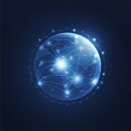 Global network technology background with world map or social media communication internet network Connection vector design.のイラスト素材