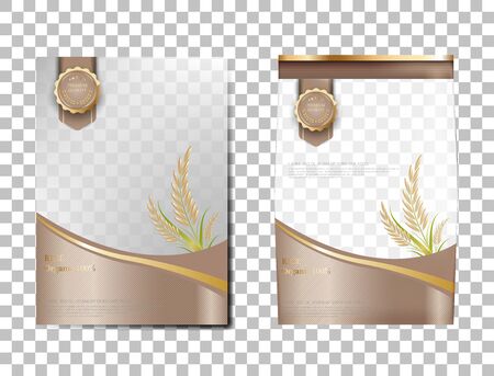 Rice Package Thailand food Products, Brown gold banner and poster template vector design rice.のイラスト素材