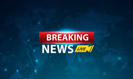 Breaking News template title with shadow on world map background for screen TV. vector design.のイラスト素材