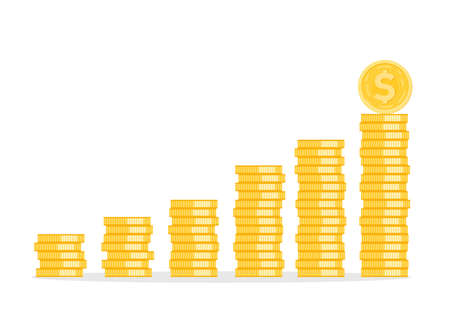 Financial growth concept with golden coin dollar. up or down income graph vector design. concept of monetary collection or strategy of profit or benefit making in business.のイラスト素材