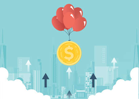 Financial growth concept with golden coin dollar. up or down income graph vector design. concept of monetary collection or strategy of profit or benefit making in business.のイラスト素材