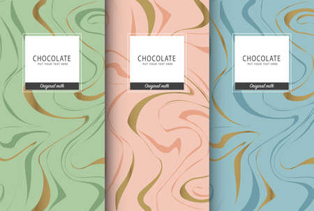 Chocolate bar packaging set. Trendy luxury product branding template with label pattern for packaging. Vector design.のイラスト素材