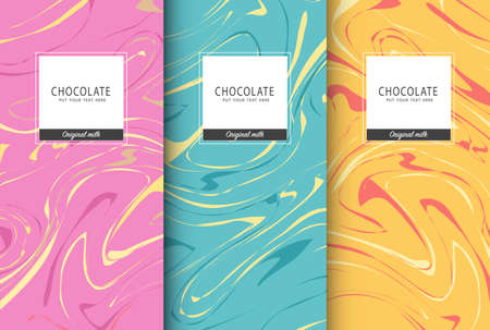 Chocolate bar packaging set. Trendy luxury product branding template with label pattern for packaging. Vector design.のイラスト素材