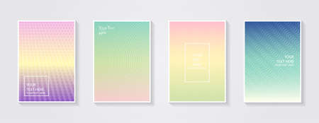 Minimal modern cover design. Dynamic colorful gradients. Future geometric patterns. Blue, pink, yellow, green, orange, purple placard poster template.のイラスト素材