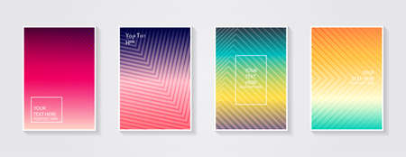 Minimal modern cover design. Dynamic colorful gradients. Future geometric patterns. Blue, pink, yellow, green, orange, purple placard poster template.のイラスト素材