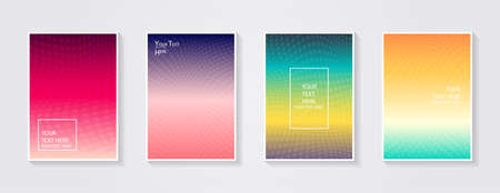 Minimal modern cover design. Dynamic colorful gradients. Future geometric patterns. Blue, pink, yellow, green, orange, purple placard poster template.のイラスト素材