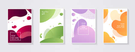 Minimal modern cover design. Dynamic colorful gradients. Future geometric patterns. Blue, pink, yellow, green, orange, purple placard poster template.のイラスト素材