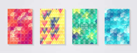 Minimal modern cover design. Dynamic colorful gradients. Future geometric patterns. Blue, pink, yellow, green, orange, purple placard poster template.のイラスト素材