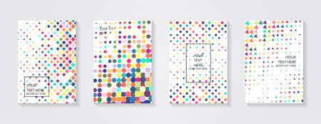 Minimal modern cover design. Dynamic colorful gradients. Future geometric patterns. Blue, pink, yellow, green, orange, purple placard poster template.のイラスト素材