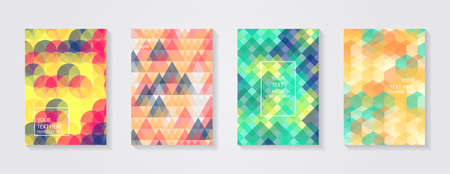 Minimal modern cover design. Dynamic colorful gradients. Future geometric patterns. Blue, pink, yellow, green, orange, purple placard poster template.のイラスト素材