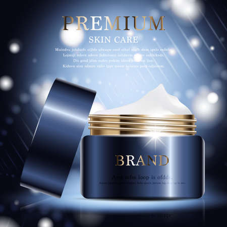 Hydrating facial cream for annual sale or festival sale. silver and gold cream mask bottle isolated on glitter particles background. Graceful cosmetic ads, illustration.のイラスト素材