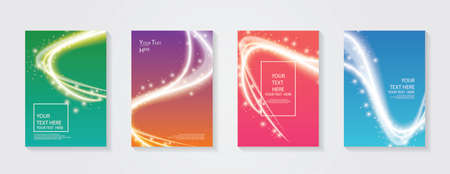 Minimal modern cover design. Dynamic colorful gradients. Future geometric patterns. Blue, pink, yellow, green, orange, purple placard poster template.のイラスト素材