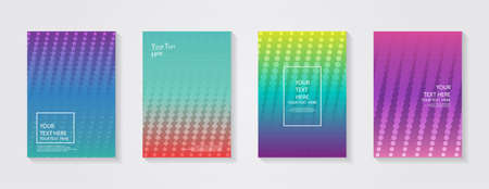 Minimal modern cover design. Dynamic colorful gradients. Future geometric patterns. Blue, pink, yellow, green, orange, purple placard poster template.のイラスト素材