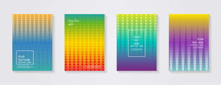 Minimal modern cover design. Dynamic colorful gradients. Future geometric patterns. Blue, pink, yellow, green, orange, purple placard poster template.のイラスト素材
