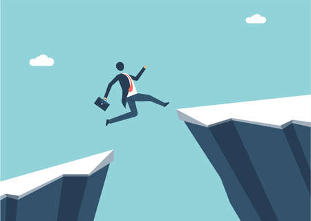 Businessman jump between start years. vector design.のイラスト素材
