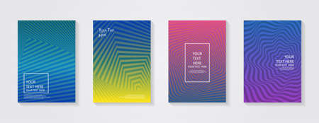 Minimal modern cover design. Dynamic colorful gradients. Future geometric patterns. Blue, pink, yellow, green, orange, purple placard poster template.のイラスト素材