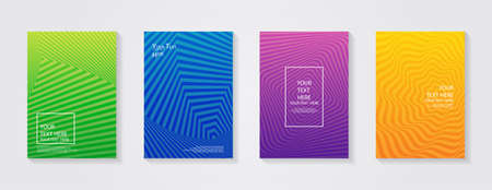 Minimal modern cover design. Dynamic colorful gradients. Future geometric patterns. Blue, pink, yellow, green, orange, purple placard poster template.のイラスト素材