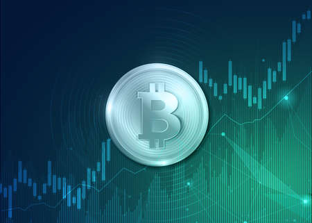 Financial growth concept with golden Bitcoins. up or down income graph with bitcoin vector design. concept of monetary collection or strategy of profit or benefit making in business.のイラスト素材