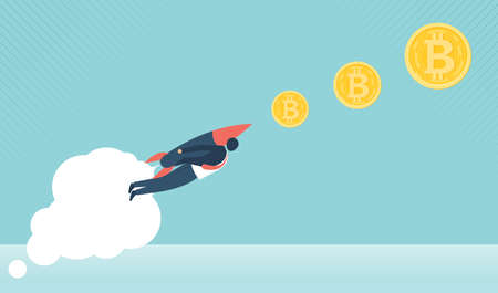 Financial growth concept with golden Bitcoins. up or down income graph with bitcoin vector design. concept of monetary collection or strategy of profit or benefit making in business.のイラスト素材