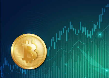 Financial growth concept with golden Bitcoins. up or down income graph with bitcoin vector design. concept of monetary collection or strategy of profit or benefit making in business.のイラスト素材