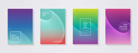 Minimal modern cover design. Dynamic colorful gradients. Future geometric patterns. Blue, pink, yellow, green, orange, purple placard poster template.のイラスト素材
