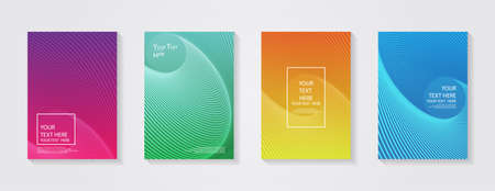 Minimal modern cover design. Dynamic colorful gradients. Future geometric patterns. Blue, pink, yellow, green, orange, purple placard poster template.のイラスト素材