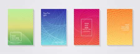 Minimal modern cover design. Dynamic colorful gradients. Future geometric patterns. Blue, pink, yellow, green, orange, purple placard poster template.のイラスト素材